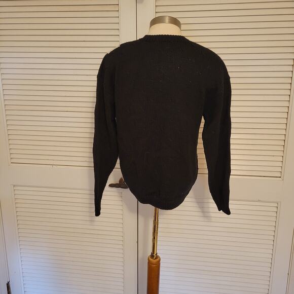 Vintage 90s Floral Knit Cardigan Sweater Michelle Stewart Black M Shoulder Pads - Picture 5 of 9
